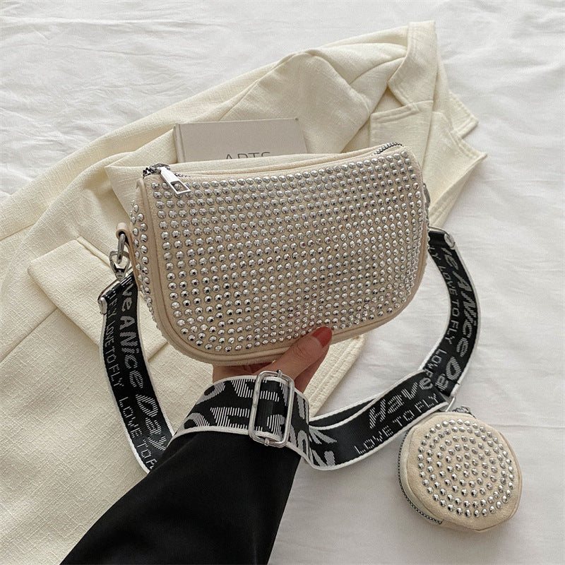 Womens Rhinestone Shoulder Bag With Small Purse
