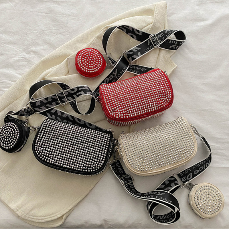 Womens Rhinestone Shoulder Bag With Small Purse