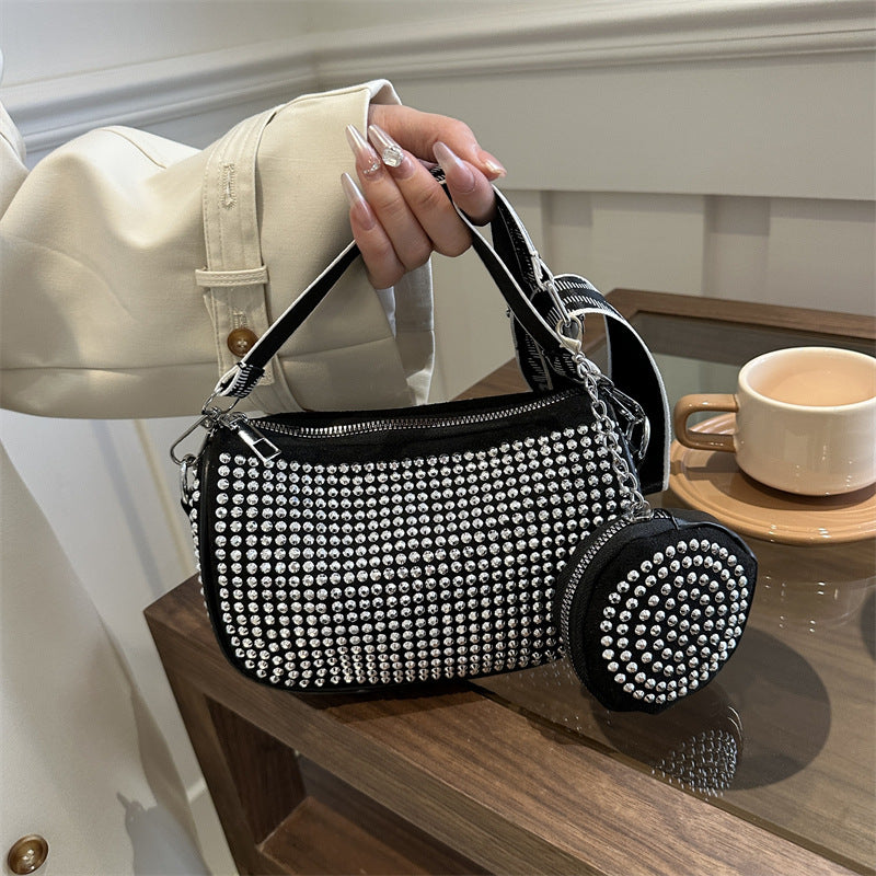 Womens Rhinestone Shoulder Bag With Small Purse