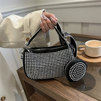 Womens Rhinestone Shoulder Bag With Small Purse