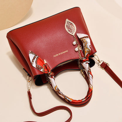 Women's Shoulder Bag With Leaf Pendant Fashion Silk